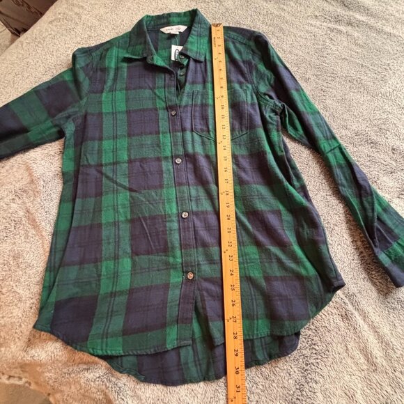 Old Navy Western Flannel Top Large Plaid Green Button Up Light Weight 18800 - Picture 5 of 11